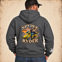 Load image into Gallery viewer, Spyder Ryder biker hoodie from 3WD Apparel, back print, Charcoal