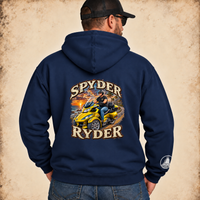 Load image into Gallery viewer, Spyder Ryder biker hoodie from 3WD Apparel, back print, Navy
