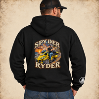 Load image into Gallery viewer, Spyder Ryder biker hoodie from 3WD Apparel, back print, Black